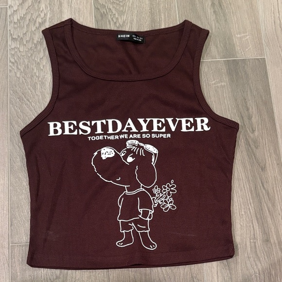 SHEIN Tops - SHEIN Women’s Brown Graphic Tank Top Size S